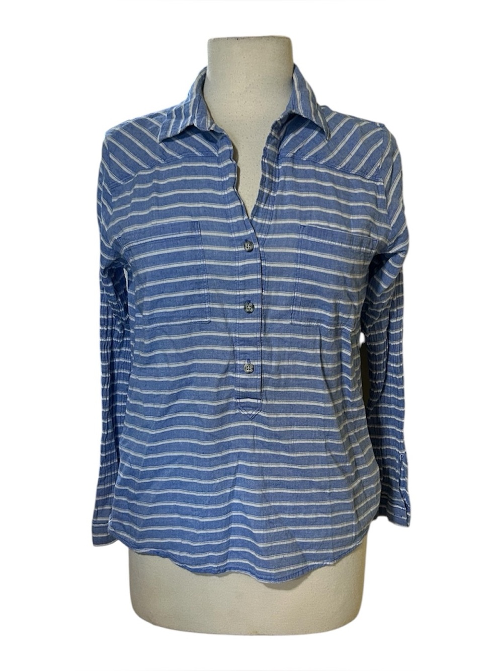 Mountain Hardware Long Sleeve Blue Stripe Breathable Sz M Popover Gorpcore Cabin